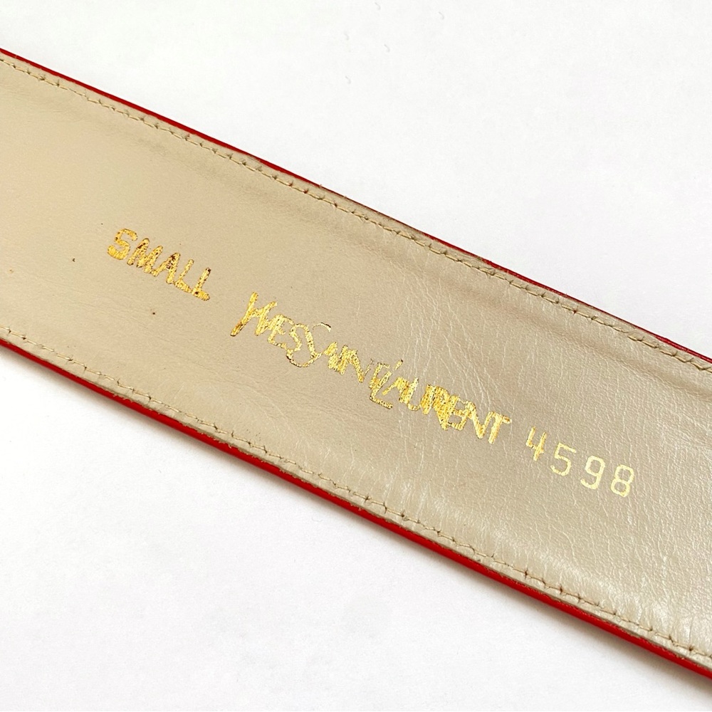 VINTAGE YVES SAINT LAURENT RED LEATHER GOLD BUCKLE BELT - Picture 7 of 9